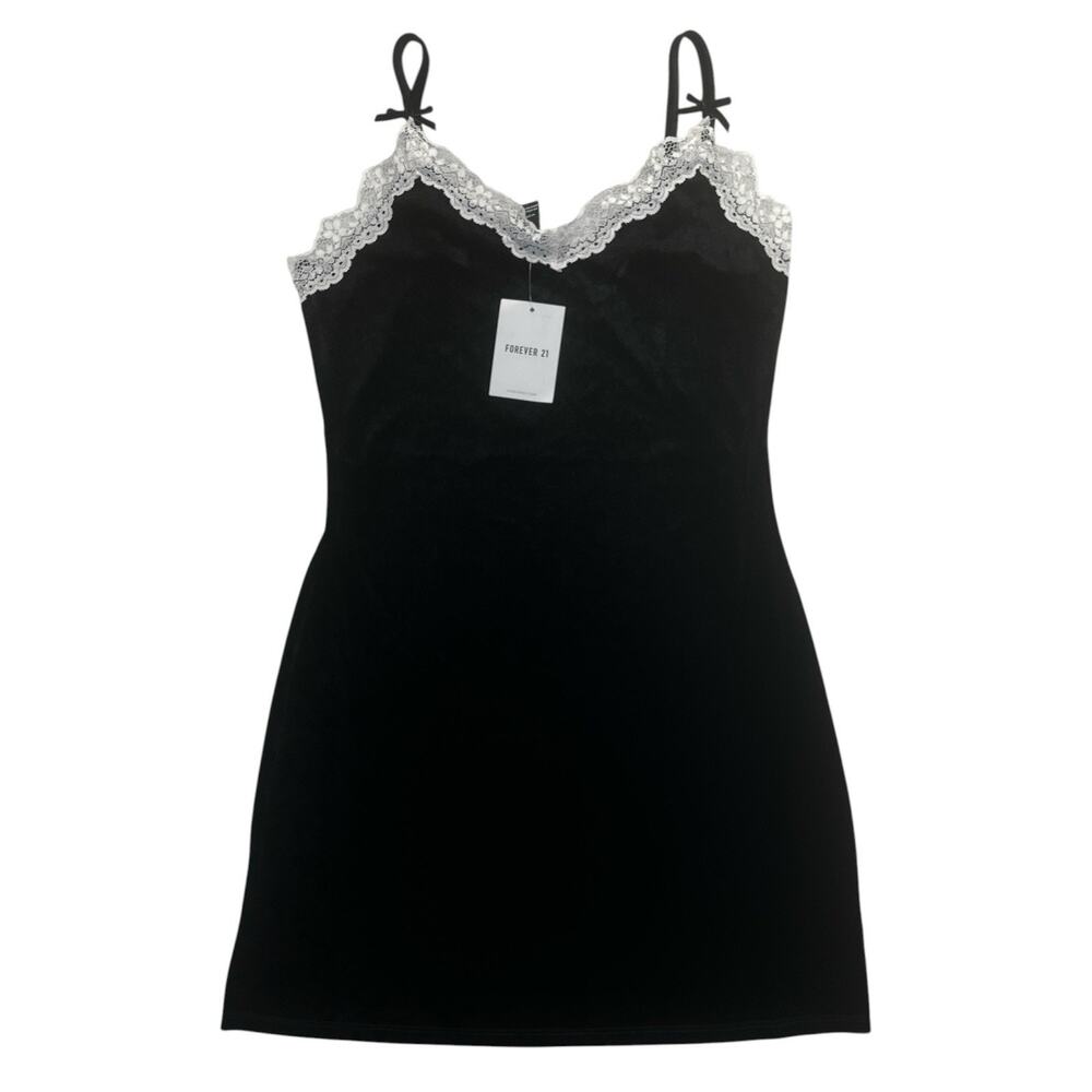 Forever 21 Velvet Lace Mini Dress Black/White Size L NWT Y2K Goth